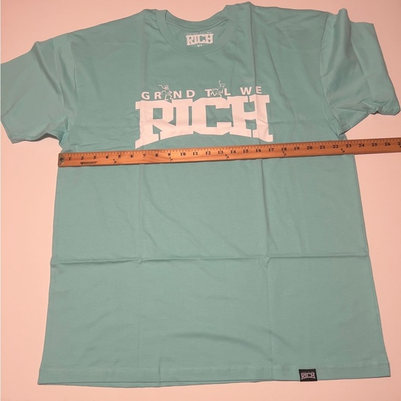 NWOT Men's "Grind Til We Rich" Aqua Blue Tee Size XL (G3) - Picture 3 of 5